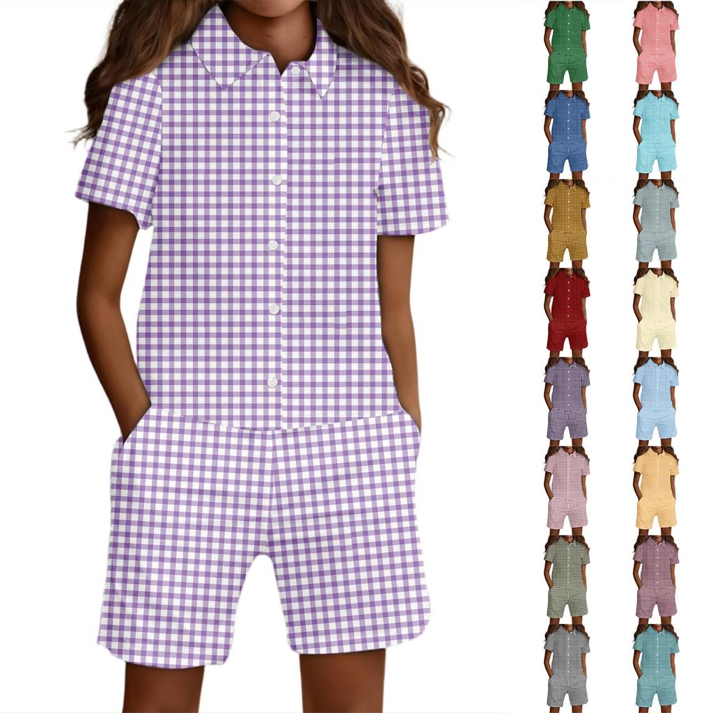 Children's Casual Fashion Shirt Button Top Shorts Set