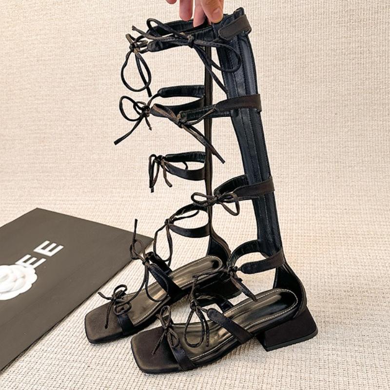Fashion Sexy Black Bow Brand Wedge Sandals Women Fashion Square Toe Back Zipper Designer Shoes Summer Comfortable Open Toe Beach Sandals