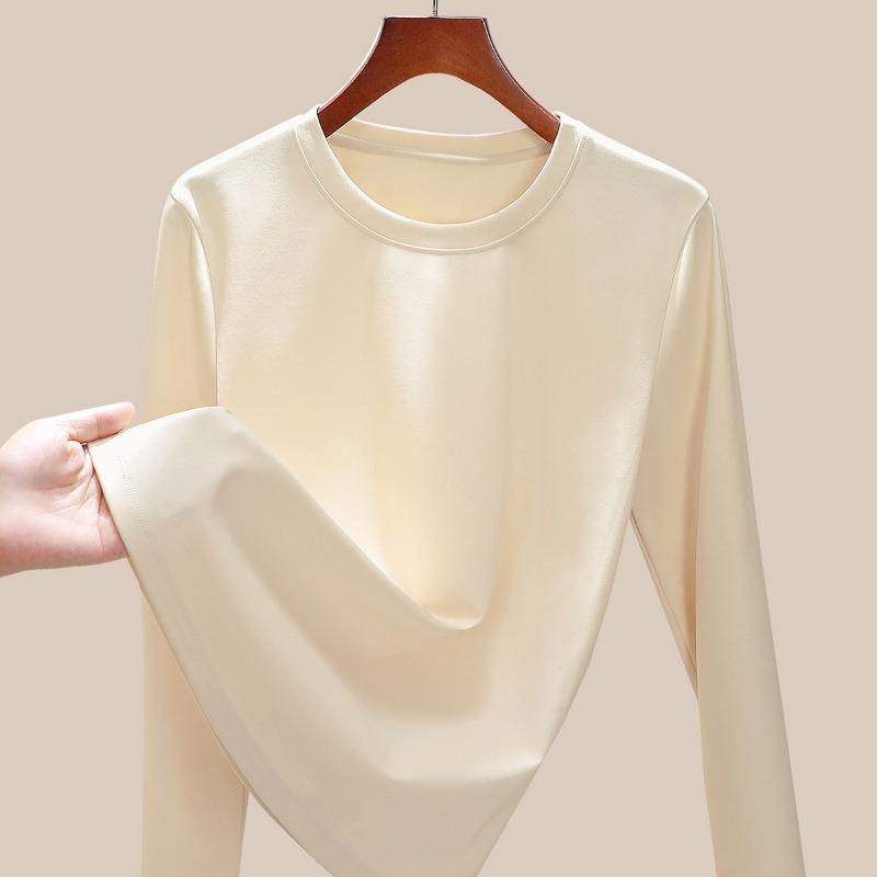 

S liquid ammonia mercerized cotton front shoulder white long-sleeved shirt women s spring and autumn new horse cotton round neck inner bottoming shirt S