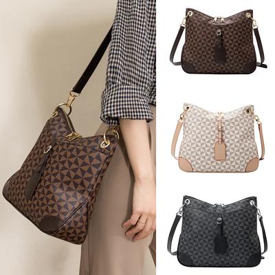 Large Capacity Bucket Bag for Women Korean Version  New Summer Retro Printed One-shoulder Crossbody Bag Commuting Bag Fashionable