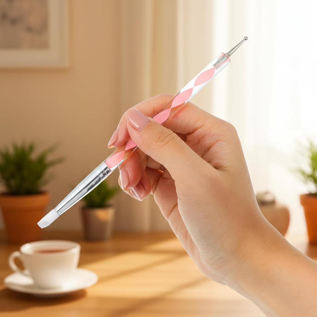 5 Pcs Dual-Ended Nail Art Silicone Sculpting and Dotting Tools Acrylic Handle Nail Art Brushes Silicone Nail Polish Carving Pen for Gradient,