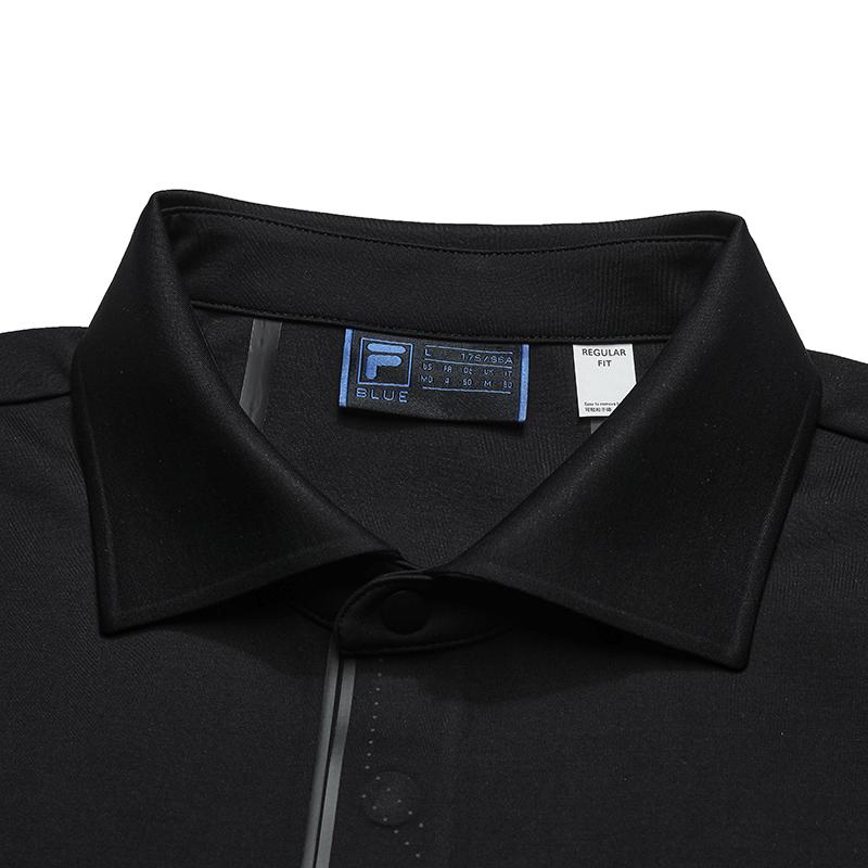 Fila Blue Fashion Simple Quality Casual Business Solid Color Versatile Gentleman Knitted Long Sleeve Polo Shirt Men Tops Black F11M612211FBK