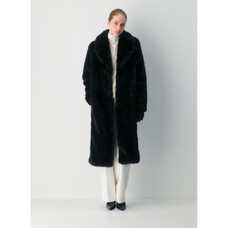 Damen Langer Kunstpelzmantel Übergroß Dick Luxuriös Flauschige Jacke Großes Revers