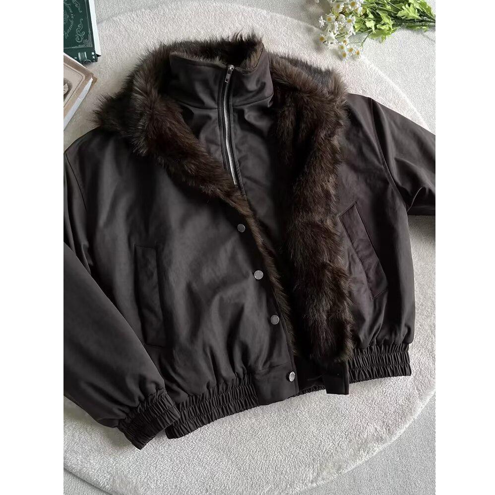 

2025 Американський стиль Імітація двох предметів Трон Вовка Король Орел Зима Подвійний шар Комір з овчини Унісекс Тепла бавовняна куртка L темно-коричневого кольору