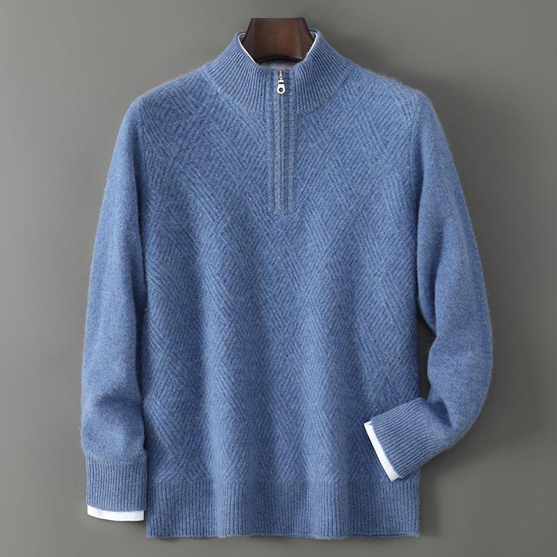 Men's Pure Wool Half-High Collar Zipper Sweater – Thick, Loose, Fashionable, Warm, and Skin-Friendly Layering Shirt