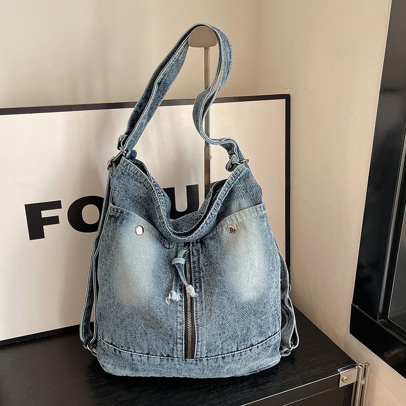 Modischer Denim-Rucksack Damen Multifunktional Große Kapazität Lässige Umhängetasche Bequem und Vielseitig Beuteltasche Frühling