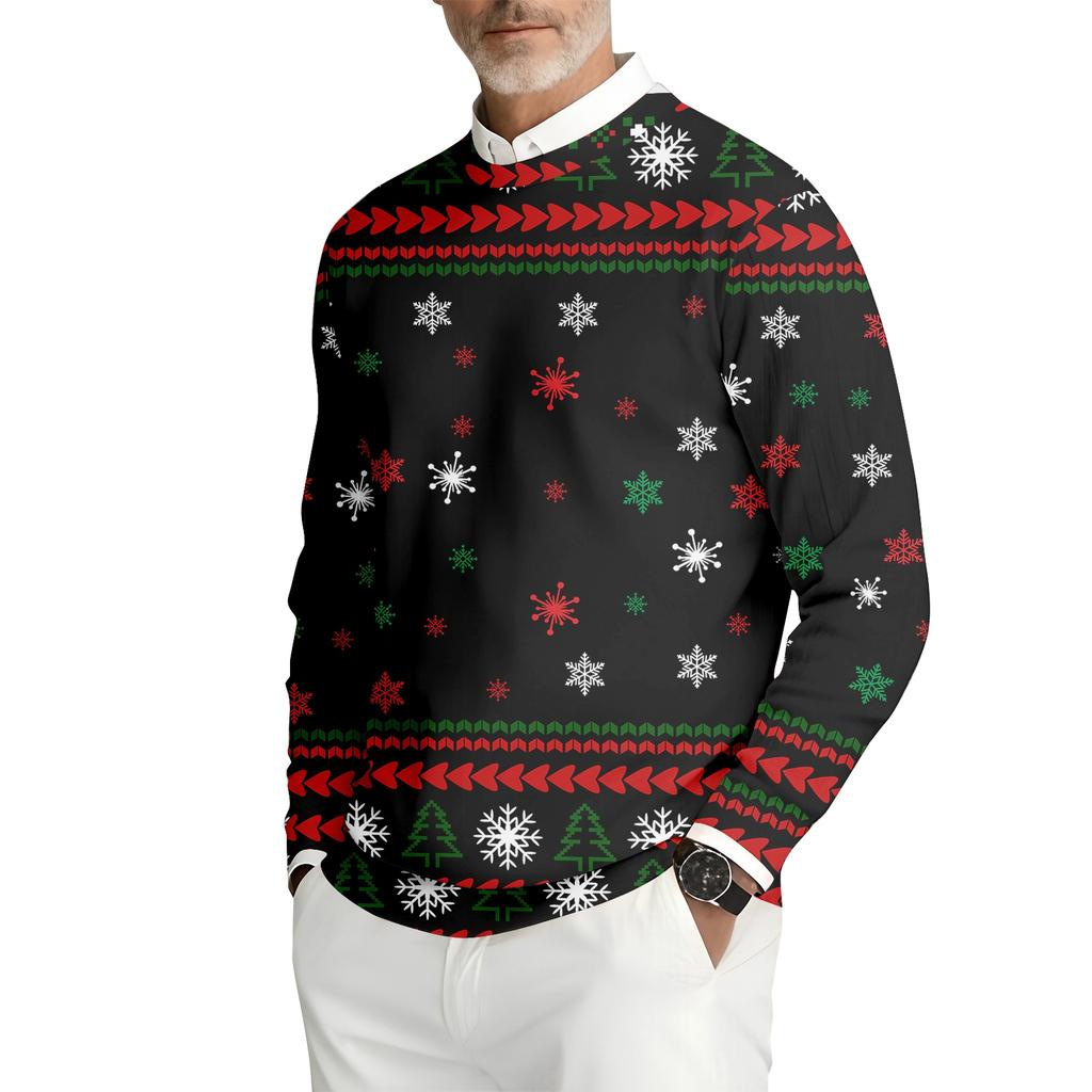 Herre Trykket Rund Hals Langermet Ribbestrikket Genser