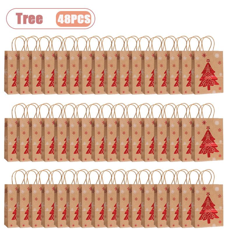Christmas Kraft Paper Gift Bag Foil Stamped Reindeer Snowflake Tree Design Handheld Holiday Wrapping Bag for Party Gift Giving
