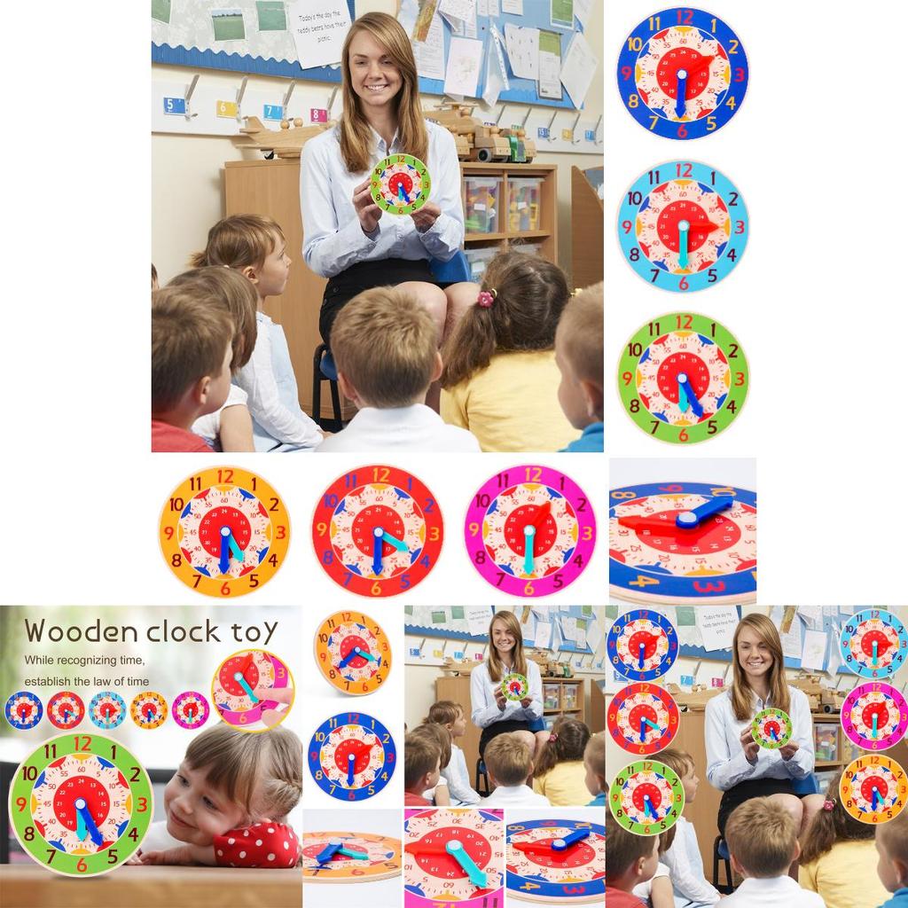 Wooden Clock For Kids Learn Time And Math With Colorful Model