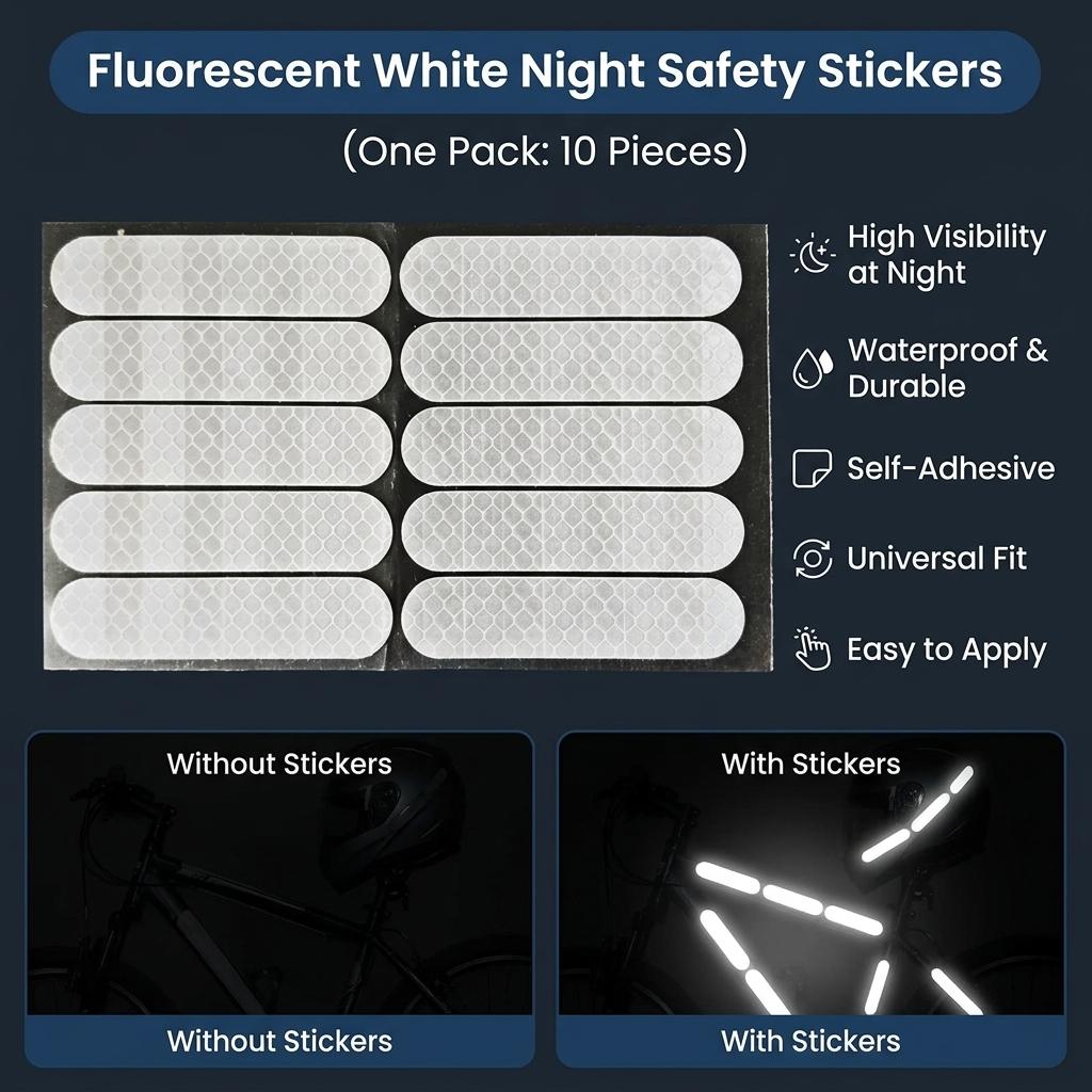 10pcs Reflective Stickers High-Visibility Safety Decals Waterproof Self Adhesive Stickers for Electric Bike Bicycle Motorcycle