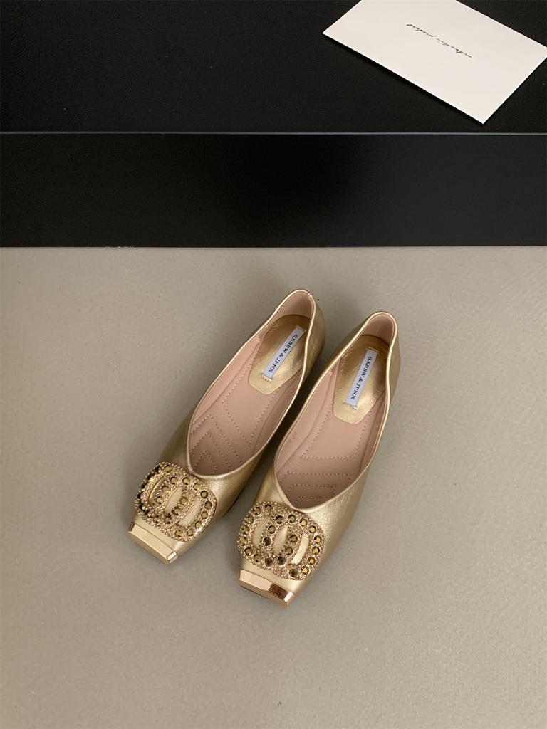 Fashion Spring Slip-On Office Lady Leahter Shoes Comfort Ballet Flats French Rhinestone Moccasins Loafers Women's Flat Shoes Autumn New