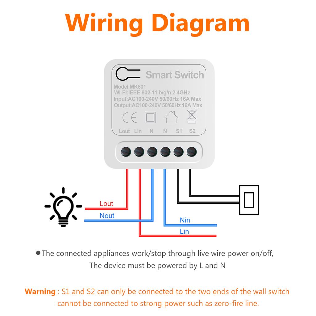 MINI Smart WiFi Relaisschalter 16A LED-Lichtschalter Timer Drahtloser Tuya-App-Fernbedienungsschalter Arbeitet mit Alexa Google Home