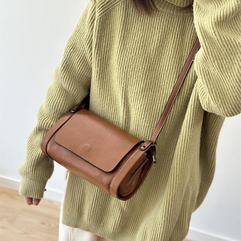 Johnature Echte Leder Damen Tasche Retro Postboten Tasche Vielseitig Weiches Rindsleder Einfarbige Umhängetasche
