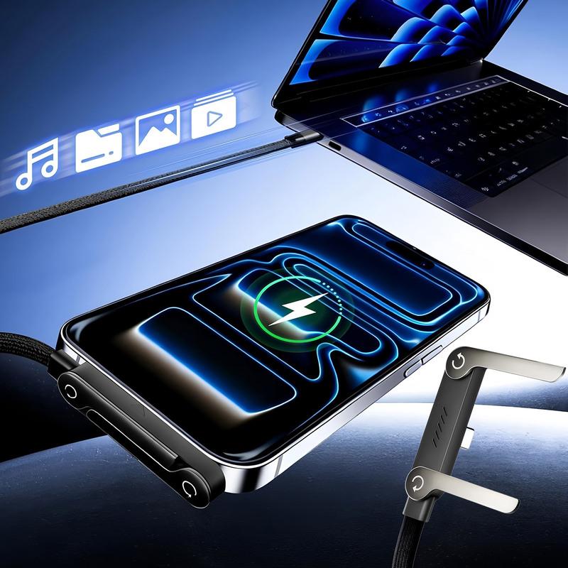 240W Taşınabilir Hızlı Şarj Katlanabilir Telefon Tutucu Veri Kablosu Hızlı Şarj Kablosu Telefon Tablet Katlanabilir Tutucu 2'si 1 Arada 1,5M UZUNLUK