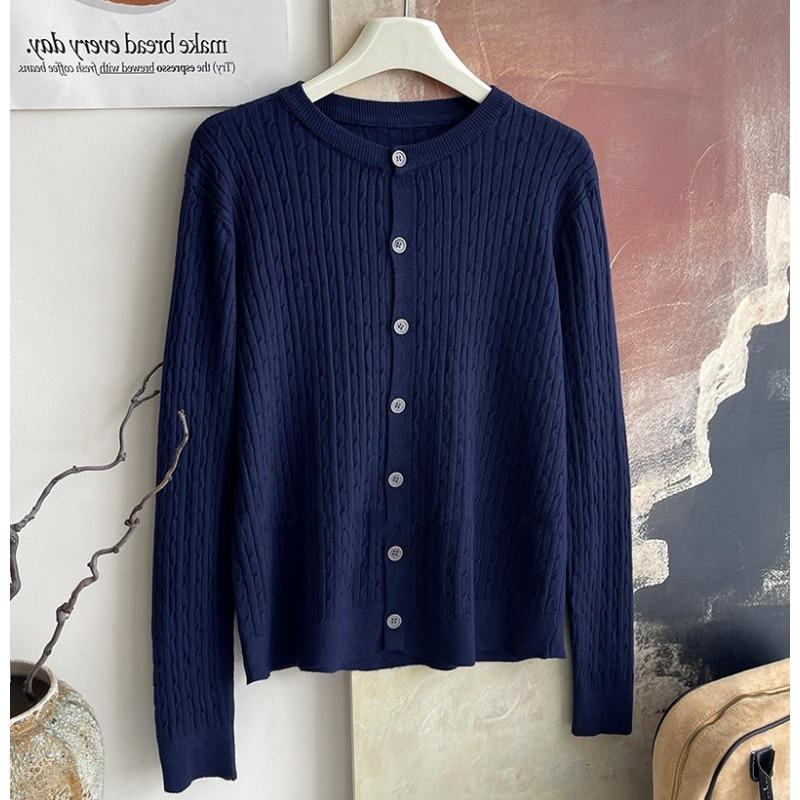 Autumn Winter Long Sleeve Twist Knitted Cardigan Sweater Women Casual Simple Top Fashion Elegant New Solid Color O Neck Versatile Coats Top Clothing