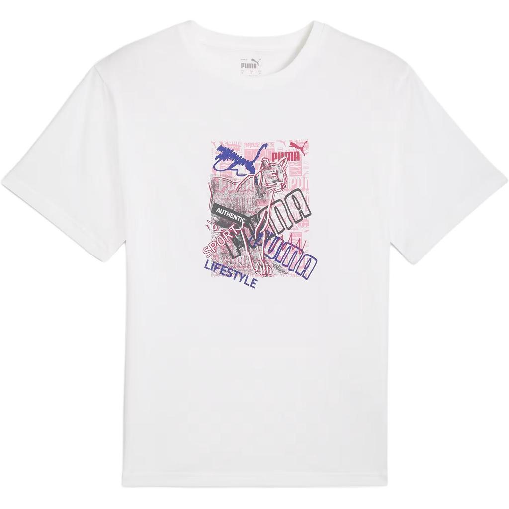 Puma Graphics Logo Letter Sweat-Absorbing Breathable Round Neck Short Sleeve T-Shirt Women T-Shirts 683242-02
