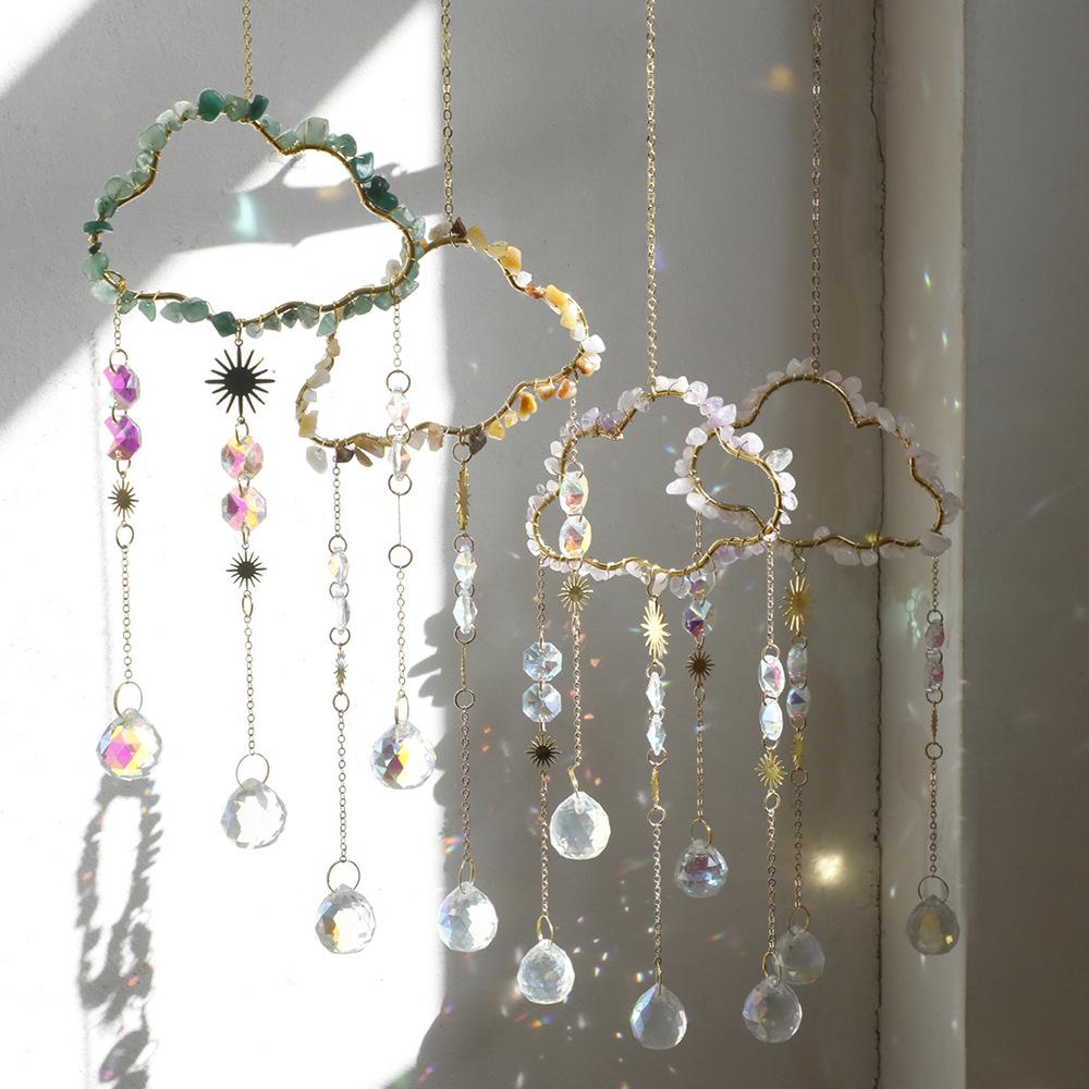 Natural  Crystal Sun Catchers Home Decor Cloud Crystal Wind Chimes Room Outdoor Garden Hanging Decorations Home Decor Items Gift