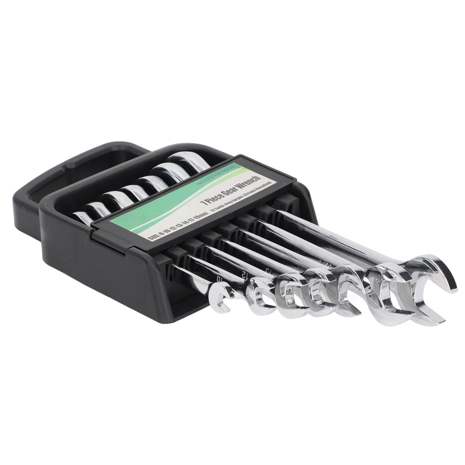 

Набор из 7 ключей с трещоткой и фиксированной головкой, комбинированный износостойкий, полированный комбинированный ключ-трещотка