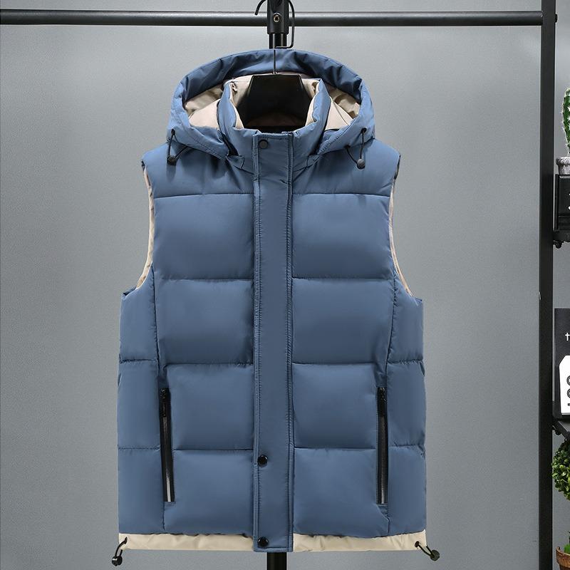 

Хлопковый жилет мужской осенне-зимний утолщенный терможилет жилет куртка мужской новый жилет с капюшоном модный мужской жилет 7XL (205-110 kg) синий