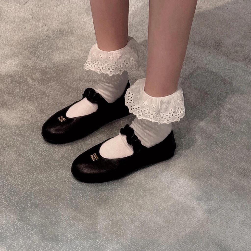 Sheepskin Version~ Leather Round Head One Word with Ballet Shoes Women's Soft-soled Mary Jane Single Shoes Flat-soled Small Leather Shoes Laden Shoes
