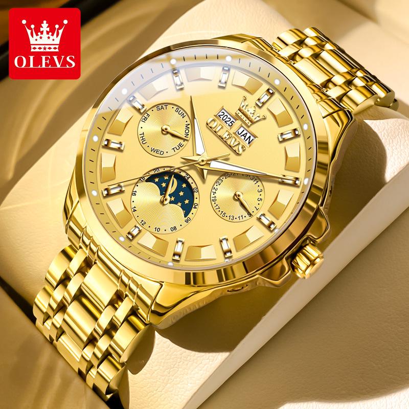 Oulishi Multifunktionale Automatische Wasserdichte Herrenuhr mit Ewigem Kalender