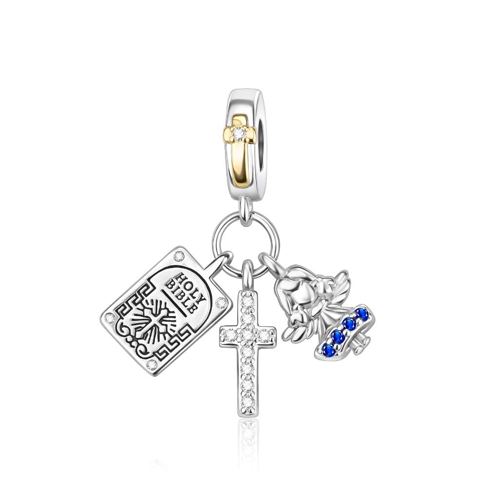 Love and Hope 925 Silver Virgin Mary and Angel Bible Charm Fit DIY Bracelet Necklace Gifts For Peace