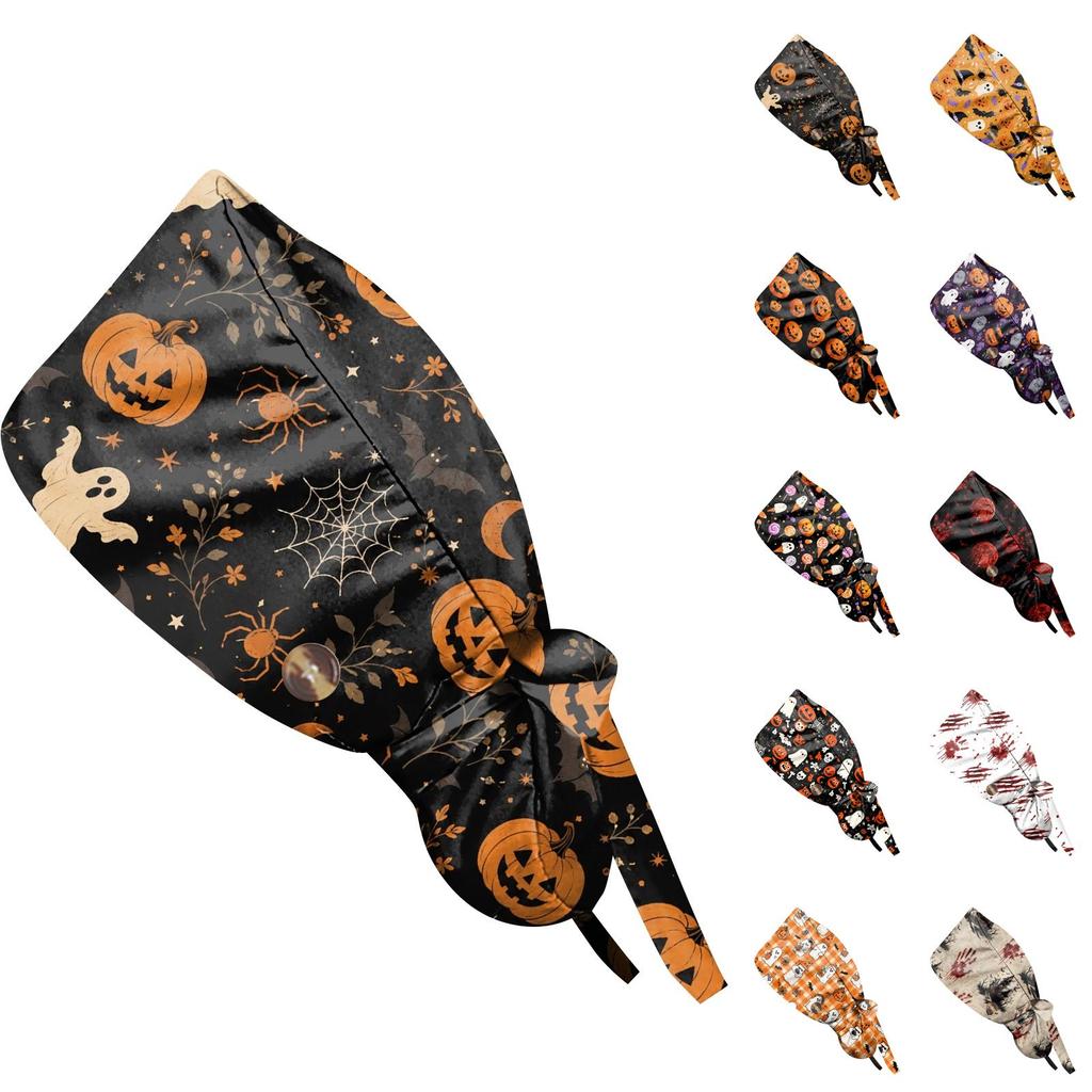 Women's Halloween Printed Ponytail, Fashion Work Hat With, Shower Wrap, Costume