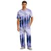 Men's Home Pajama Set, Short Sleeve Top and Long Pants with Button Fly and Drawstring Waist