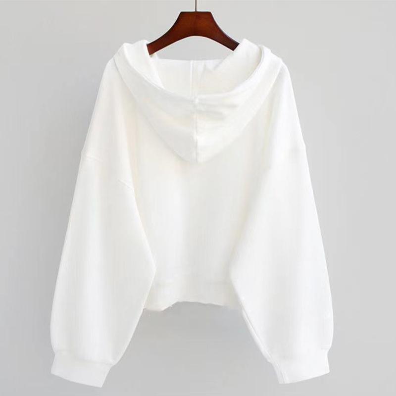 Women's Hooded Sweatshirt Fashion Casual Long Sleeve Thin Top Drawstring Loose Cropped Pullover