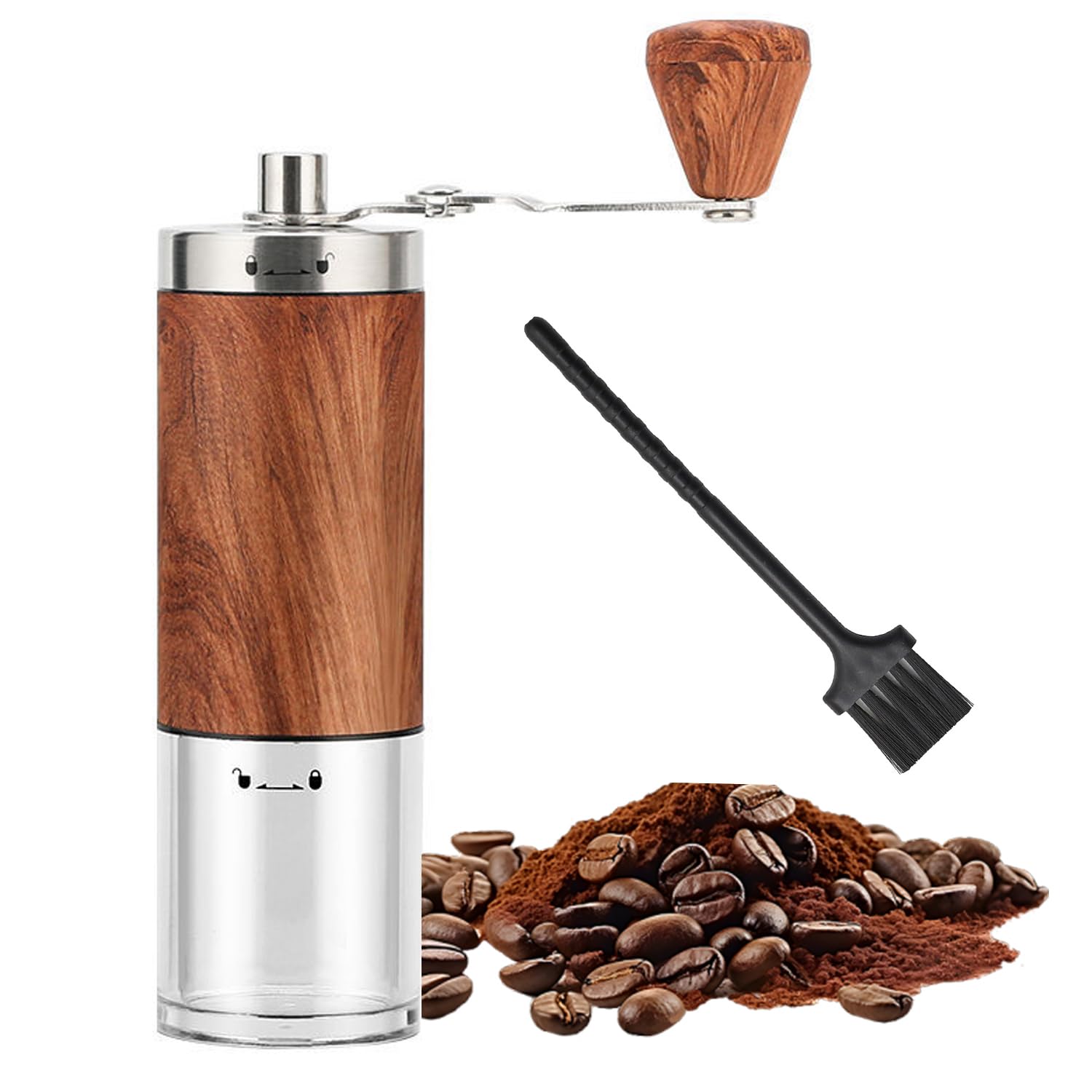 

Manual Folding Coffee Grinder with Wood Grain Finish, 30g Capacity, Stainless Steel Blades, Adjustable Coarseness, Portable, Perfect for Outdoor