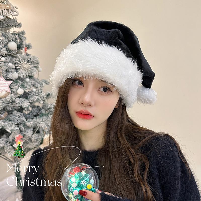 Fashion Red Sweet Cherry Bow Plush Santa Hat Women Warm Windproof Ear Protection Festive Party Supplies New Year Christmas Gifts