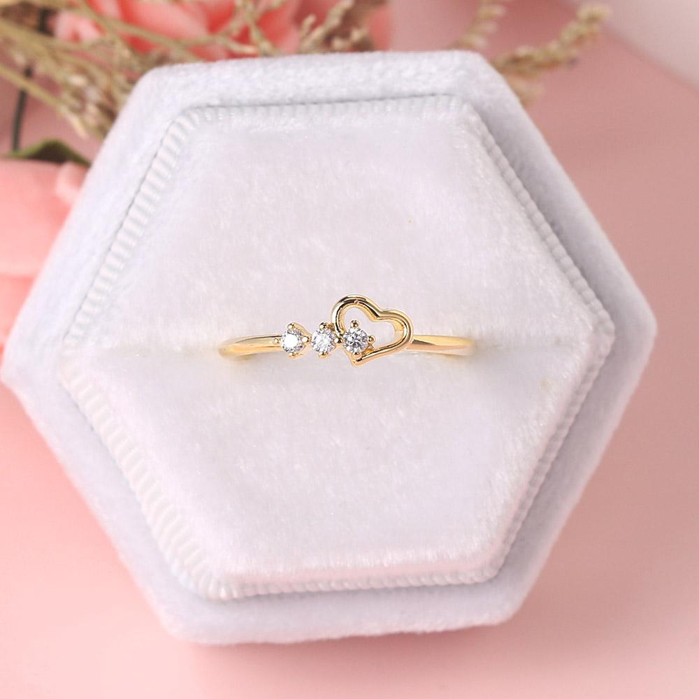 Dainty Ring For Women Jewellry Simple Cute Love Heart CZ Rose Gold Wedding Bride Gift Jewelry R210