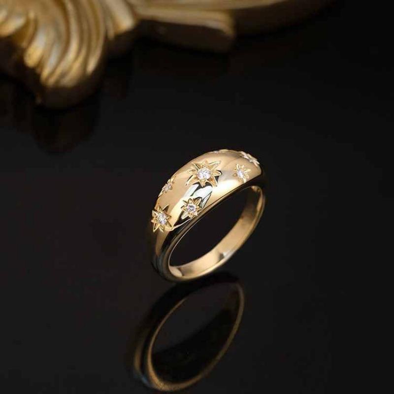 18K Gold Plated Vintage-Style Star Ring: European Industrial Chic