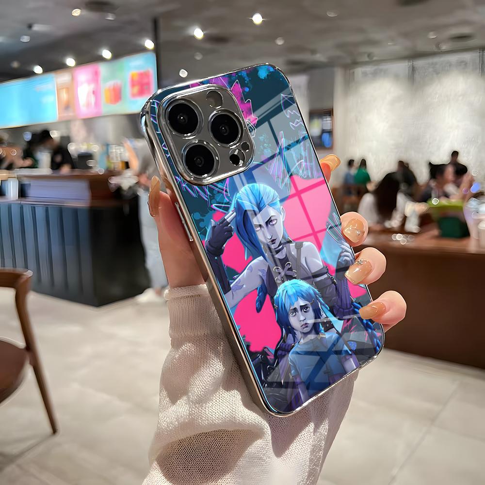 Graffiti Arcane J-Jinx Phone Case For IPhone 17 Pro Max 15 Pro 16 14 Plus 12 13 Mini 11 Pro Shockproof Electroplated Glass Cove