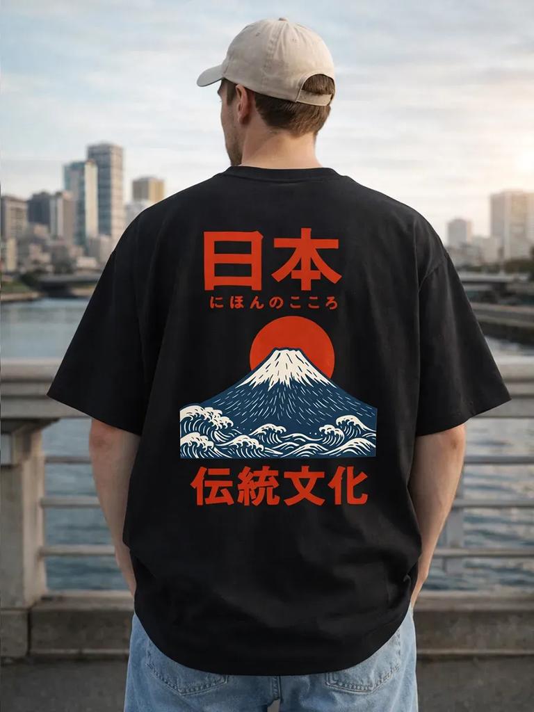 Thick Black Oversized T-shirt with Japan Print