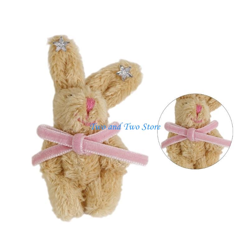 HX6F DIY Toy Doll with Bowknot and Star Rabbit Doll Stuffed DIY Accessories Soft Rabbit Keychain Pendant for Crafts