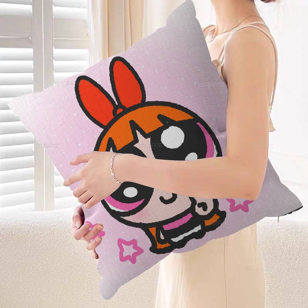 Kawaii P-Powerpuff Anime G-Girls Pillow Cover Sofa Cushion Cover Home Room Decoration Children Gift