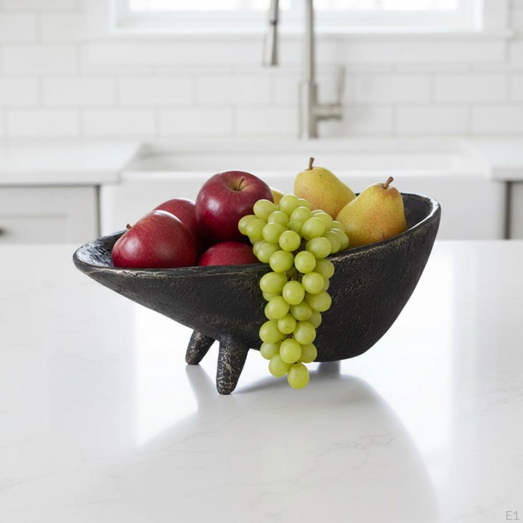Resin Fruit Bowl Stone-Like Oval Textured for Coffee Table, TV