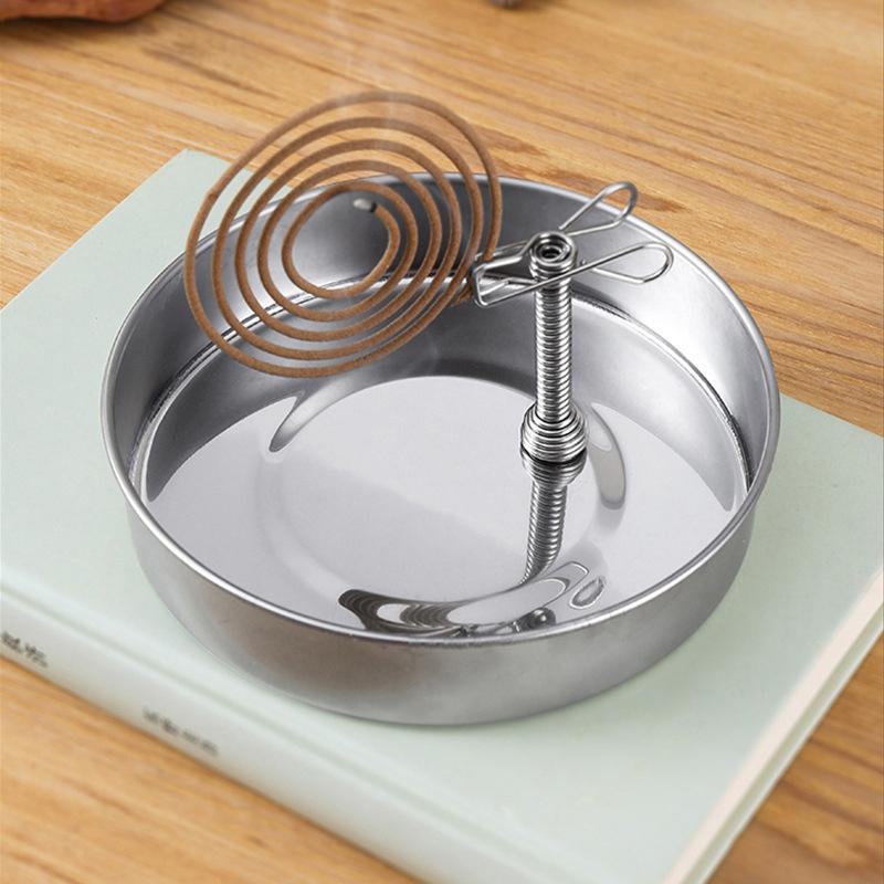 Magnetic Incense Coil Holder With Ash Catcher Tray Portable Round Metal Repellent Spiral Incense Burner For Indoor Outdoor