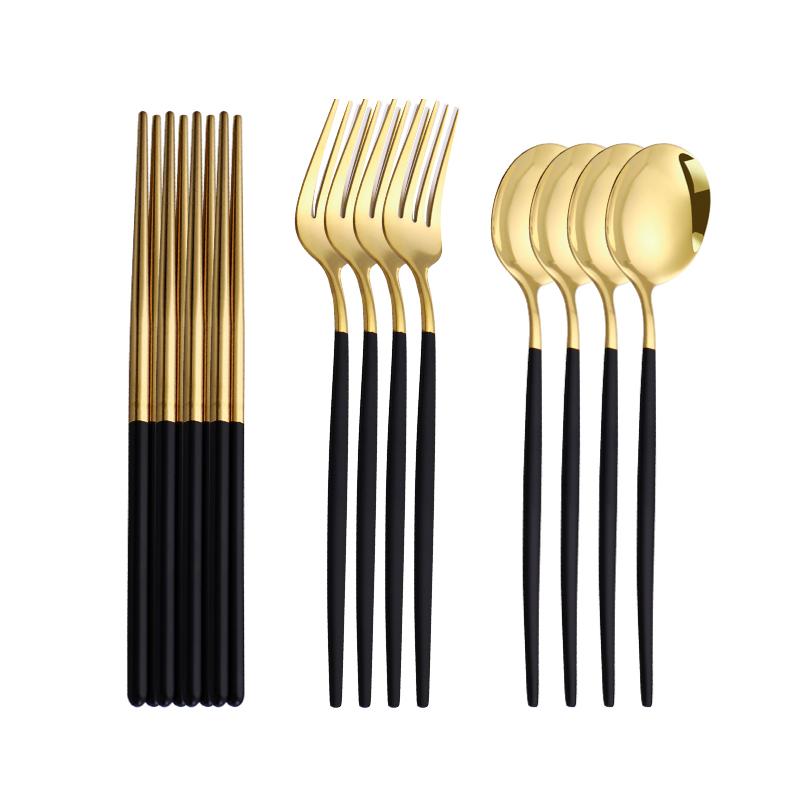 Set Edelstahl Besteckset Gold Messer Gabel Löffel Essstäbchen Set Goldenes Geschirrset Luxuriöses Tafelgeschirr Set Koreanisches Tafelgeschirr