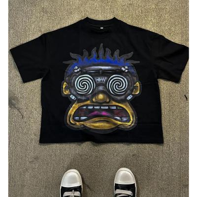 American Fashion Goth Big Head Cartoon Print Oversized T-Shirt Men's Y2K Street Hip-Hop Harajuku Loose Casual Couple Clothes