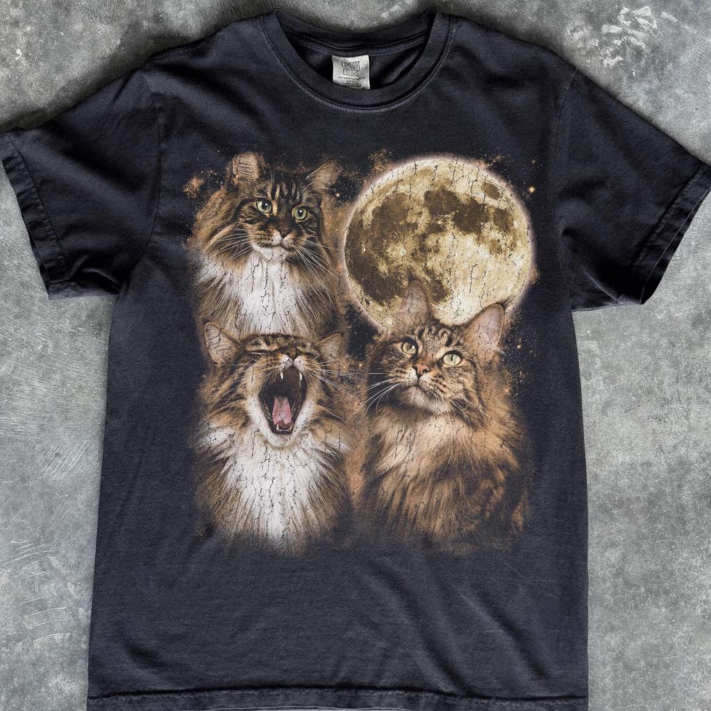 Three Cats Howling Moon Shirt, Celestial Cat Lover Graphic Top