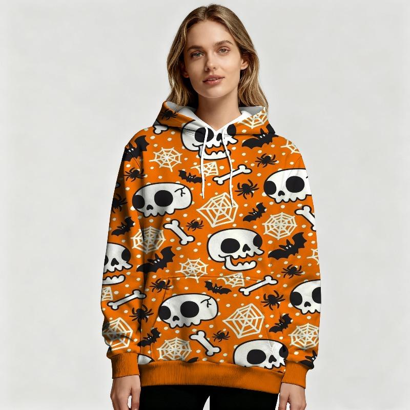 

Новое женское худи на Хэллоуин с милым узором призрака, тыквы и черепа, теплое пуловер с длинным рукавом, осенне-зимняя повседневная одежда 6XL