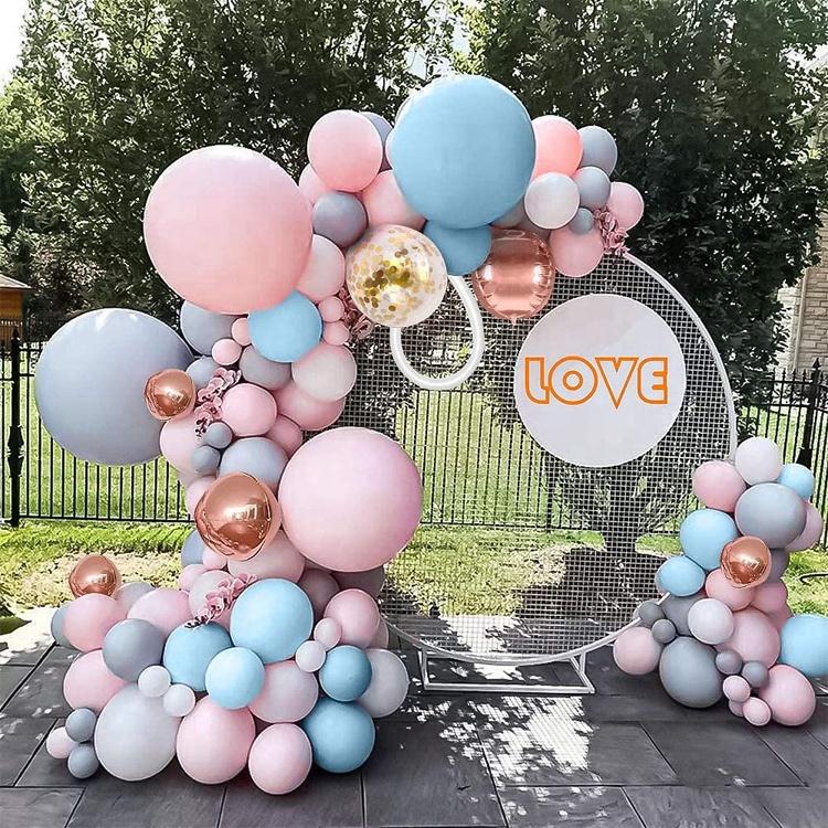 Bruiloft Verjaardag Babyborrel Geslachtsonthulling Decoraties Stofblauw Wit Ballonnenboog Slingerset