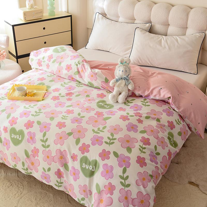 Yellow Tulip Duvet Cover 1Pcs Purple Flowers Pattern 100% Cotton Zipper Quilt Cover Skin-friendly Comfortable Queen Size Bedding