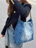JIAERDI Y2k Grunge Denim Tote Bag Women Vintage Casual Large Capacity Handbag Purse Female Retro Harajuku Aesthetic Shoulder Bag
