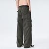 American high street tide brand washing tooling casual pants men's trend fashion loose straight splicing multi-pocket trousers