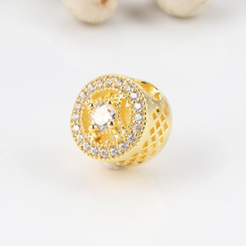 Pan Jia Creative S925 Sterling Silver Rhinestone Inlaid Hollow Beads - Retro Charm