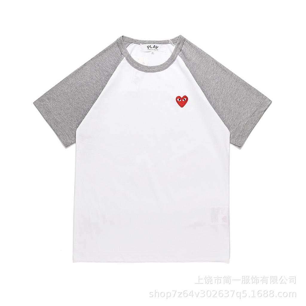 Spring and summer men's and women's same fashion trend striped Rei Kawakubo love printed crew neck T-shirt versatile