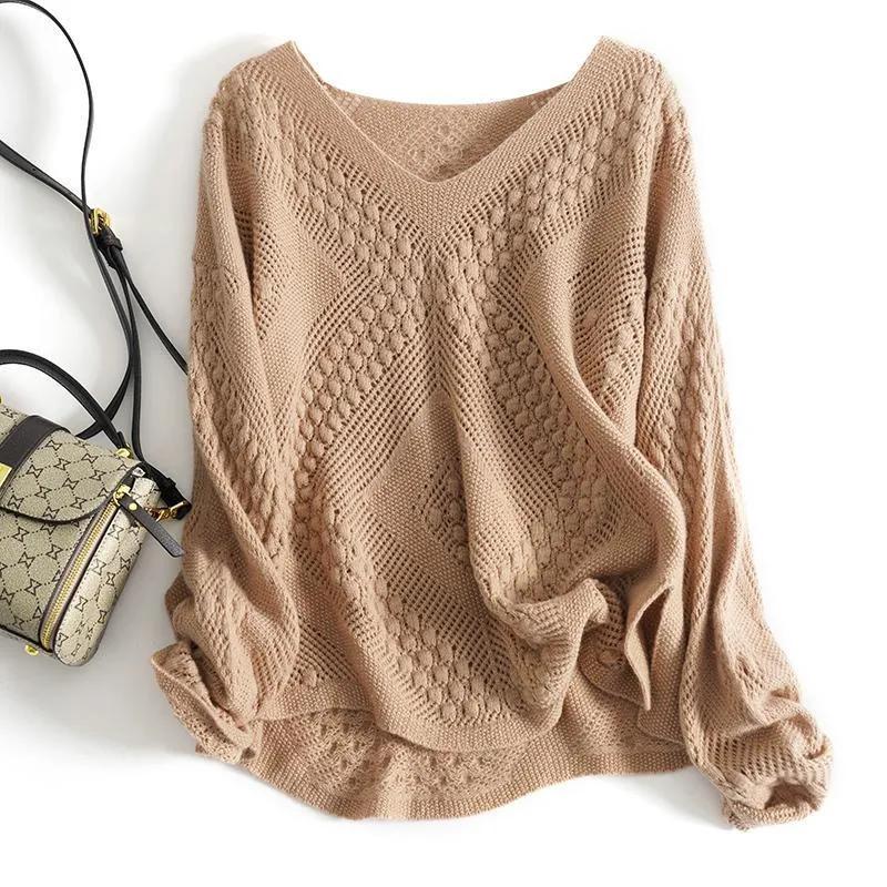 Women s AutumnWinter Mid-Length Causal Lace-Up V-Neck Knit Sweater Solid Color Crochet Pullover Top 3XL хаки 2340₽